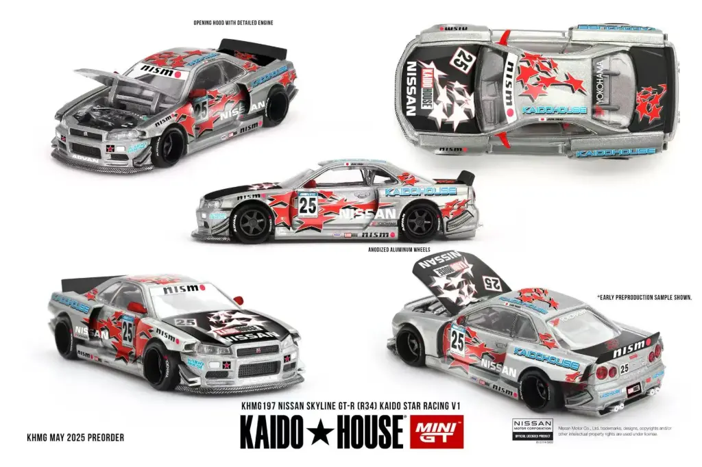 [PRE-SALE 08/2025] Mô hình xe Mini GT 1:64 MINI GT NISSAN SKYLINE GT-R (R34) KAIDO STAR RACING V1 - KHMG197