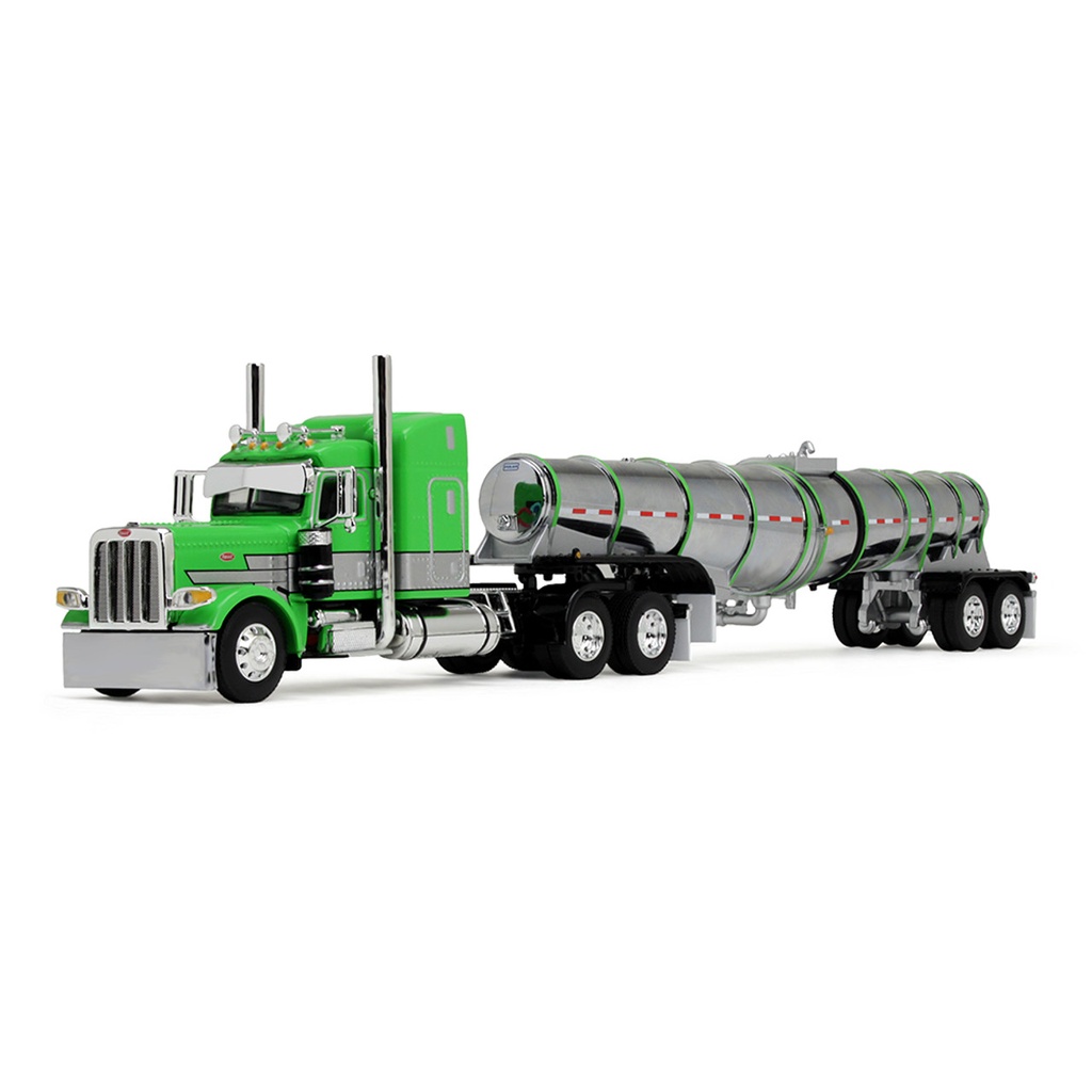  Mô hình xe DCP 1:64Green/Silver/Black Peterbilt Model 389 With 48" Mid-Roof Sleeper & Polar Deep Drop Trailer 60-1934