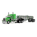  Mô hình xe DCP 1:64Green/Silver/Black Peterbilt Model 389 With 48" Mid-Roof Sleeper & Polar Deep Drop Trailer 60-1934