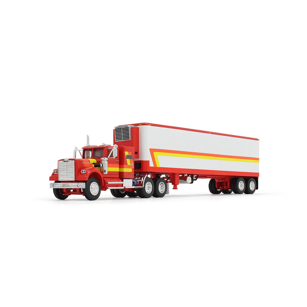  Mô hình xe DCP 1:64Red/Orange/Yellow White Western Star 4900 With 36" Vintage & 40' Vintage Trailer With Reefer 60-1945