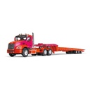  Mô hình xe DCP 1:64Mack Orange/Fuchsia Mack Pinnacle With Minimizer Parts And Talbert 5553TA Traveling-Axle Trailer 60-1648