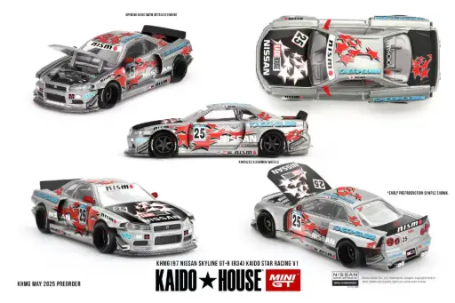 [KHMG197] [PRE-SALE 08/2025] Mô hình xe Mini GT 1:64 MINI GT NISSAN SKYLINE GT-R (R34) KAIDO STAR RACING V1 - KHMG197
