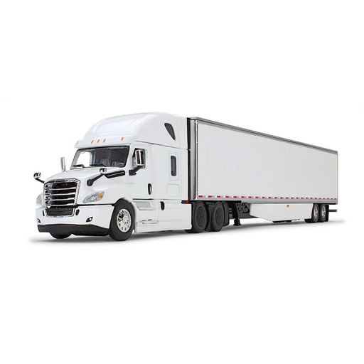  Mô hình xe DCP 1:64White/White Freightliner 2018 Cascadia High-Roof Sleeper & 53' Utility Trailer With Skirts 60-0744