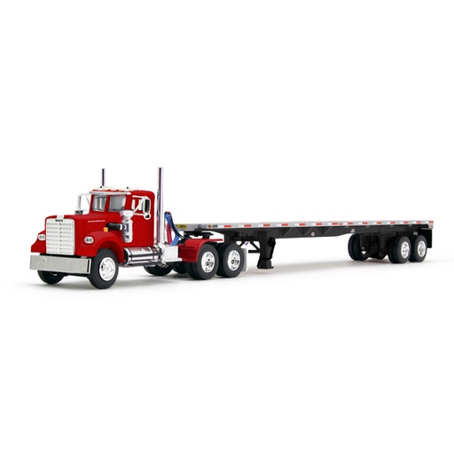 [PRE-SALE 07/2025] Mô hình xe DCP 1:64Viper Red White Western Star 4900 Day Cab With 48' Utility Flatbed Trailer 60-2093