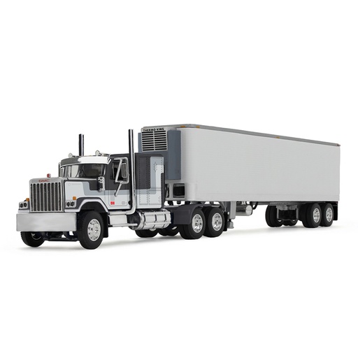 [PRE-SALE 08/2025] Mô hình xe DCP 1:64Black GMC General With 60" Flat Top Sleeper & 40' Vintage Trailer With Reefer 60-1923