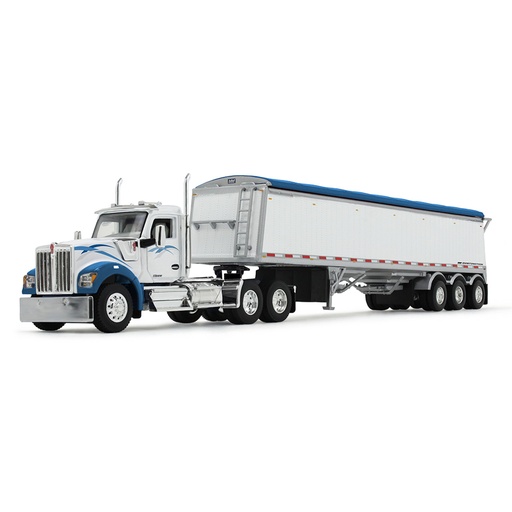 [PRE-SALE 11/2025] Mô hình xe DCP 1:64White/Blue Kenworth W990 With Day Cab & Lode King Distinction Hopper Trailer 60-2177